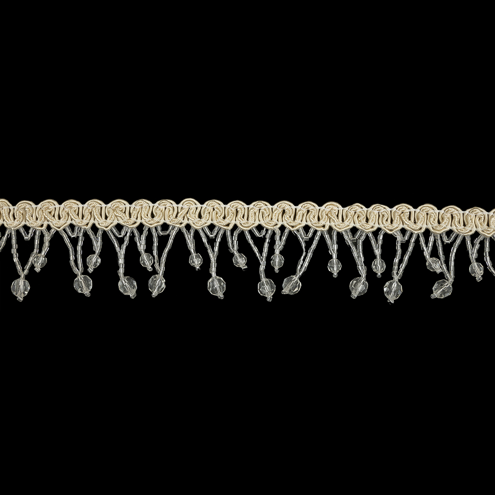 Vintage Crystal Faceted Round and Chop Beaded Fringe on Ivory Braid – 1.75″ Vintage Crystal Faceted Round and Chop Beaded Fringe on Ivory Braid – 1.75″