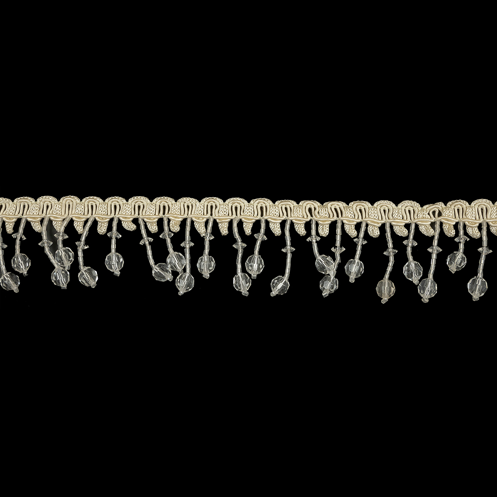 Vintage Crystal Faceted and Seed Beaded Fringe on Ivory Braid – 1.5″ Vintage Crystal Faceted and Seed Beaded Fringe on Ivory Braid – 1.5″