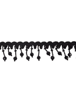 Vintage Black Faceted and Seed Beaded Fringe on Black Braid – 1.5″ Vintage Black Faceted and Seed Beaded Fringe on Black Braid – 1.5″