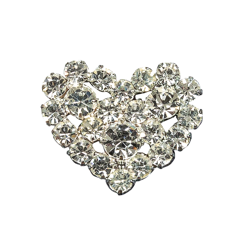 Vintage Crystal Rhinestones Heart Ornament with Silver Setting - 1" x 1.25"