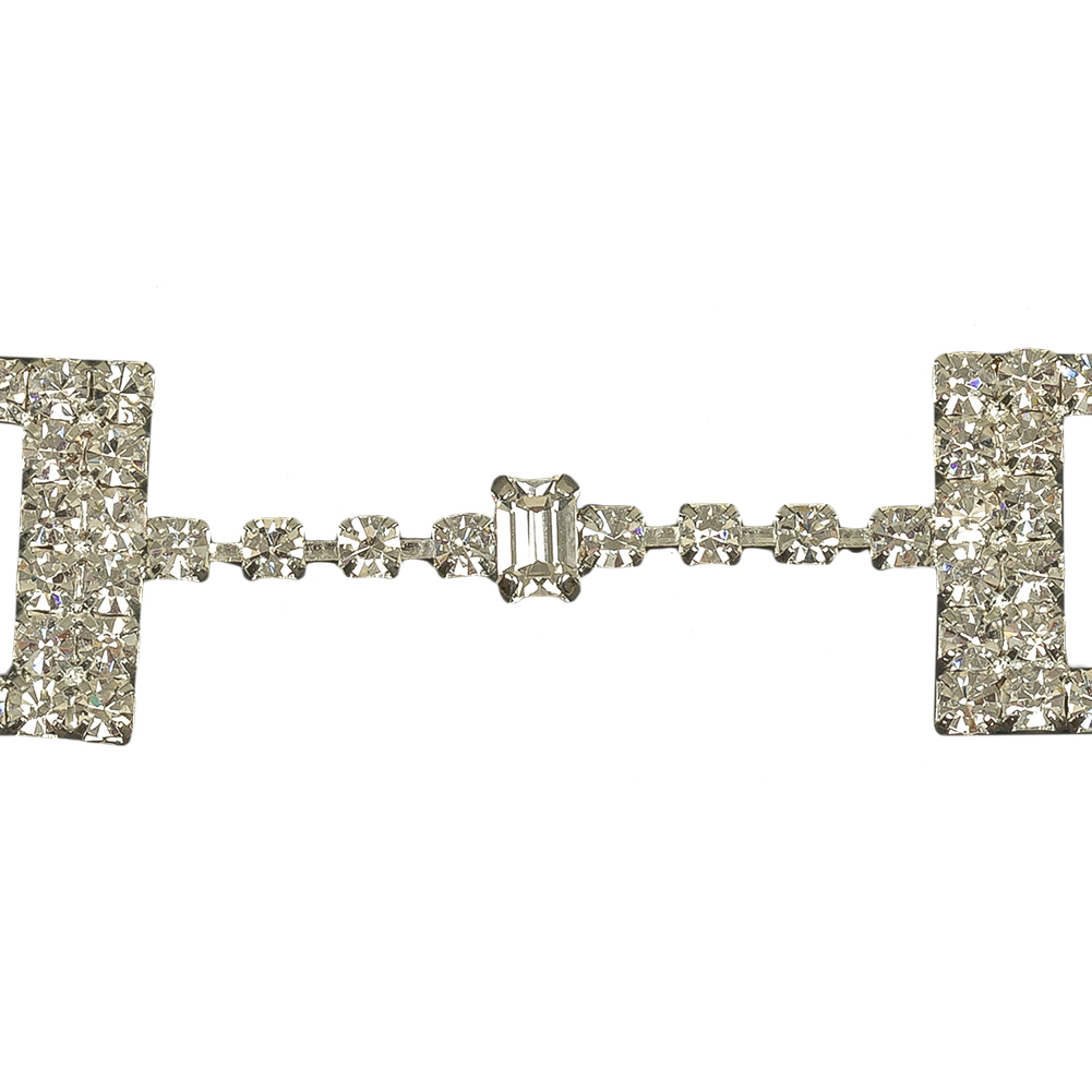 Vintage Czech Crystal Rhinestones and Silver Metal Dress Trim Ornament - 0.75" x 2.75"