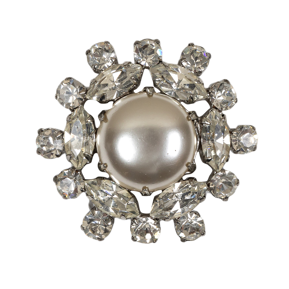 Vintage Crystal Rhinestones and Pearl Finished Open Framework Button – 55L/35mm Vintage Crystal Rhinestones and Pearl Finished Open Framework Button – 55L/35mm