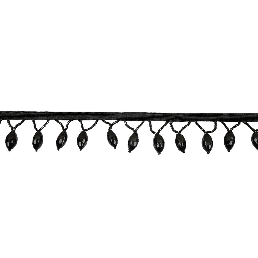 Vintage Black Faceted Lozenge and Seed Beaded Fringe – 1.25″ Vintage Black Faceted Lozenge and Seed Beaded Fringe – 1.25″