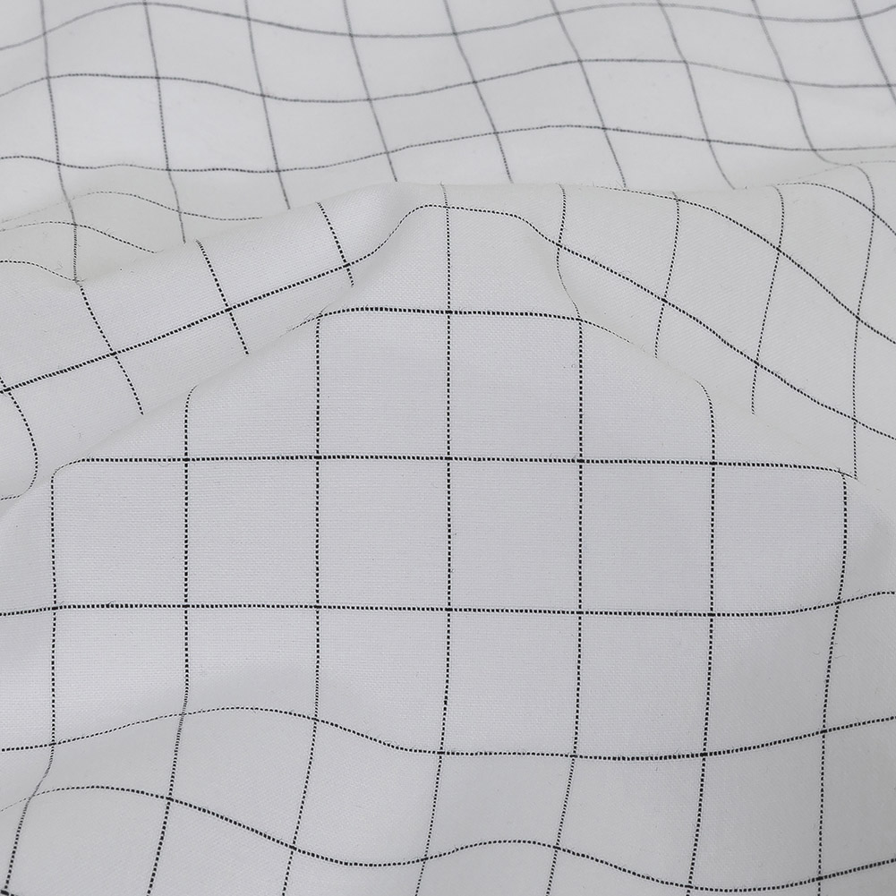 Italian White and Meteorite Gridded Checks Stretch Cotton Shirting