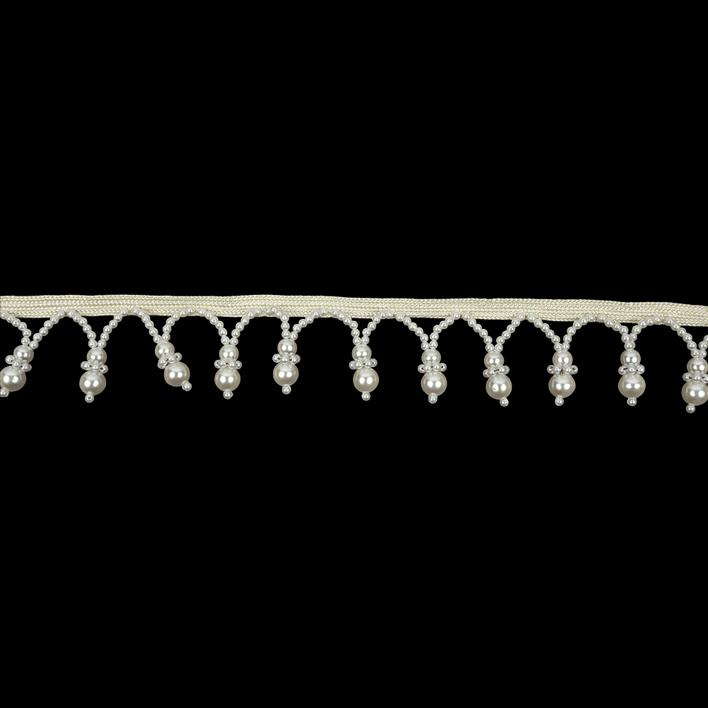 Vintage White and Faux Pearl Beaded Fringe Trim – 1.25″ Vintage White and Faux Pearl Beaded Fringe Trim – 1.25″