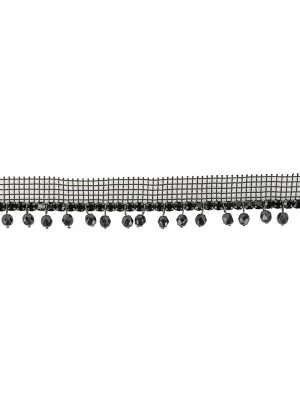 Vintage Jet Circular Rhinestone Trimming on Black Mesh with Faceted Beaded Fringe – 1″ Vintage Jet Circular Rhinestone Trimming on Black Mesh with Faceted Beaded Fringe – 1″