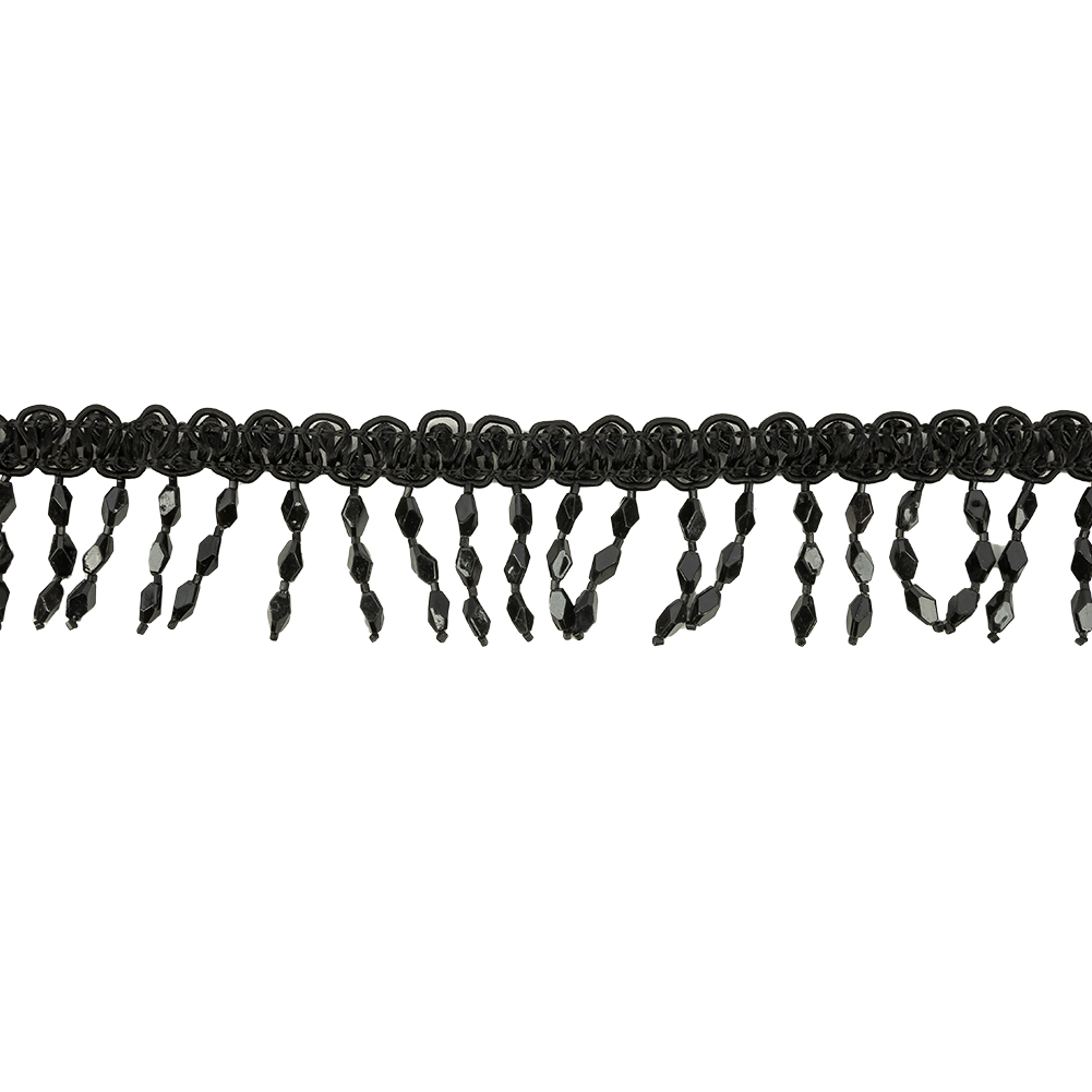 VIntage Black Diamond Beaded Fringe on Black Braid – 1.75″ VIntage Black Diamond Beaded Fringe on Black Braid – 1.75″