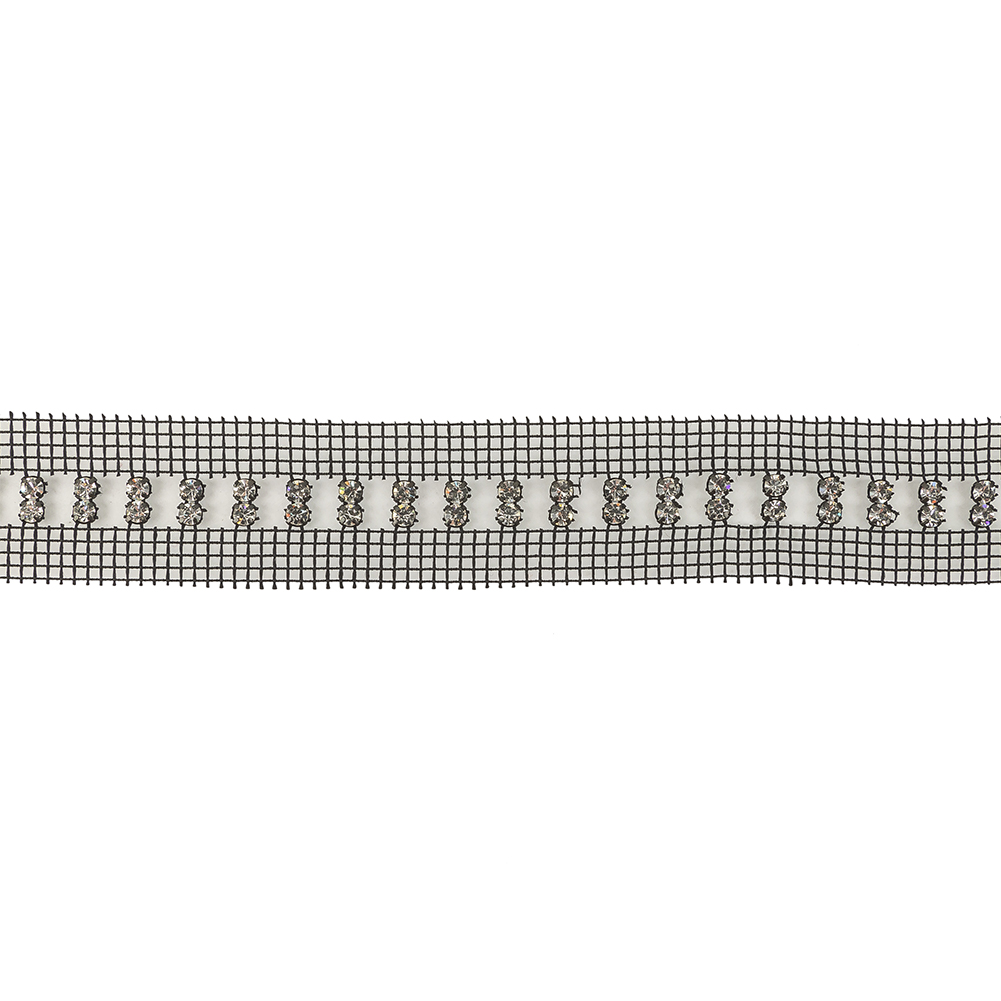 Vintage Vertical Crystal Rhinestones on Double Edge Black Mesh Trimming – 1.375″ Vintage Vertical Crystal Rhinestones on Double Edge Black Mesh Trimming – 1.375″