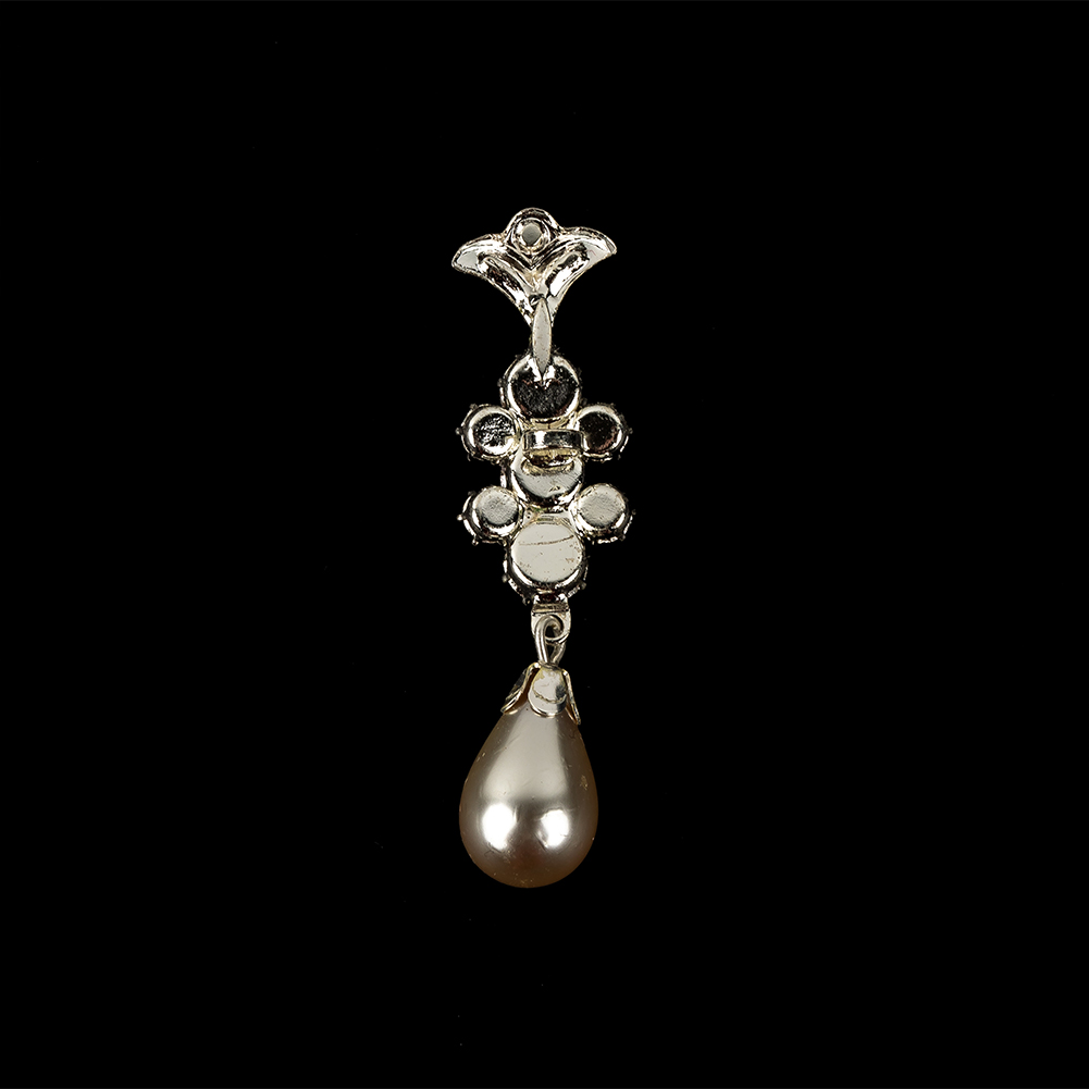 Vintage Crystal Rhinestones and Silver Metal Pearl Drop Classical Ornament - 2" x 0.5"