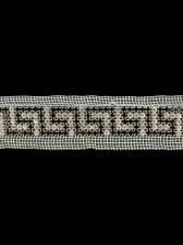 Vintage Crystal and Jet Greek Key Rhinestone Trim on White Mesh – 1.75″ Vintage Crystal and Jet Greek Key Rhinestone Trim on White Mesh – 1.75″