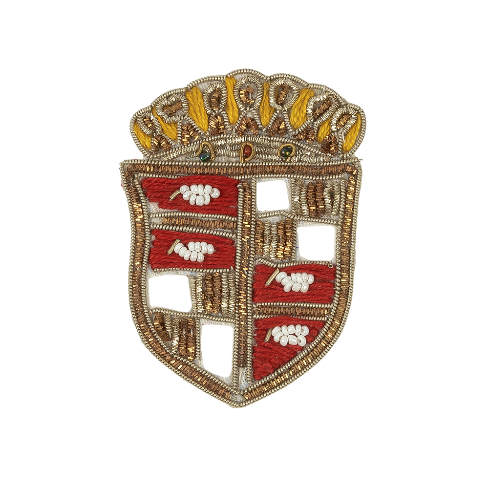 Vintage Gold, Yellow and Red Crest Bullion Embroidered and Beaded Applique – 3″ x 2.25″ Vintage Gold, Yellow and Red Crest Bullion Embroidered and Beaded Applique – 3″ x 2.25″
