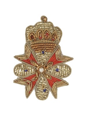 Vintage Gold, Red and Blue Coat of Arms Bullion Embroidered and Beaded Applique – 3″ x 2″ Vintage Gold, Red and Blue Coat of Arms Bullion Embroidered and Beaded Applique – 3″ x 2″