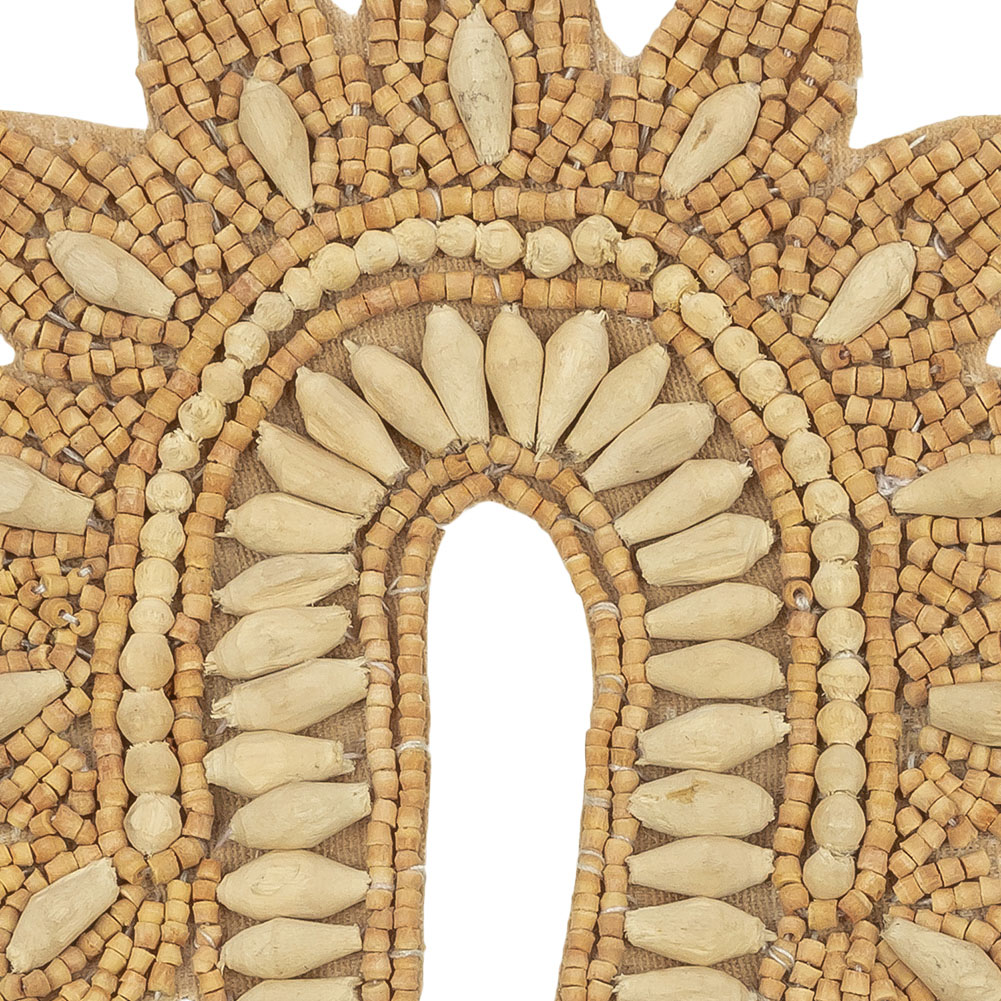 Vintage Tan and Natural Flower Rainbow Wood Beaded Applique - 3.75" x 4.25"