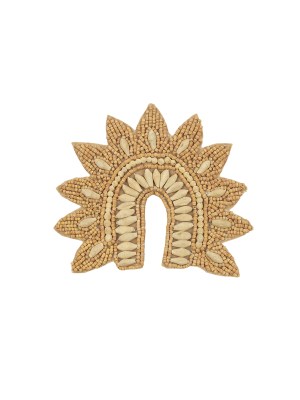 Vintage Tan and Natural Flower Rainbow Wood Beaded Applique – 3.75″ x 4.25″ Vintage Tan and Natural Flower Rainbow Wood Beaded Applique – 3.75″ x 4.25″