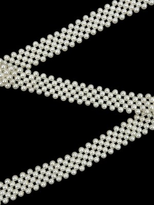 Vintage Off White Faux Pearl Beaded Belt with Fringe Ends – 51″ x 0.875″ Vintage Off White Faux Pearl Beaded Belt with Fringe Ends – 51″ x 0.875″