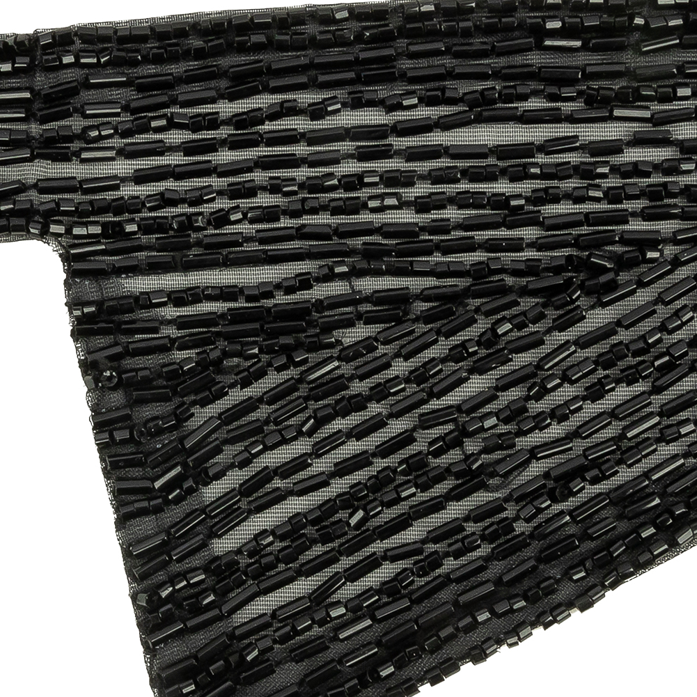 Vintage Black Geometric Glass Beaded Left Lapel Applique - 13" x 3.625"