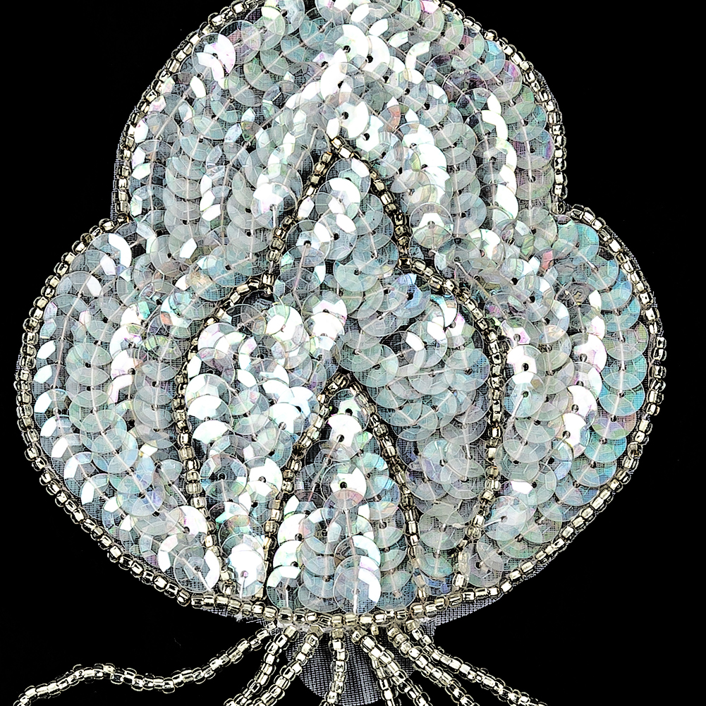 Vintage Crystal Iris Sequins and Silver-lined Beaded Abstract Applique - 5.75" x 3.375"