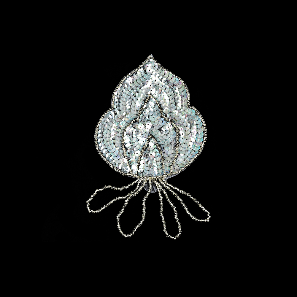 Vintage Crystal Iris Sequins and Silver-lined Beaded Abstract Applique – 5.75″ x 3.375″ Vintage Crystal Iris Sequins and Silver-lined Beaded Abstract Applique – 5.75″ x 3.375″