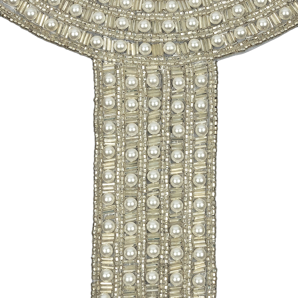 Vintage Fancy Pearl and Silver-lined Beaded Collar Applique - 9" x 8.75"