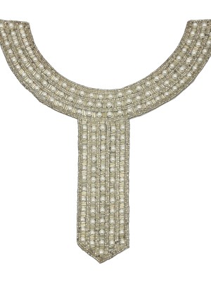 Vintage Fancy Pearl and Silver-lined Beaded Collar Applique – 9″ x 8.75″ Vintage Fancy Pearl and Silver-lined Beaded Collar Applique – 9″ x 8.75″