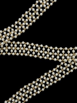 Vintage Gold and Faux Pearl Beaded Latticework Belt With Fringe – 33″ x 1.125″ Vintage Gold and Faux Pearl Beaded Latticework Belt With Fringe – 33″ x 1.125″