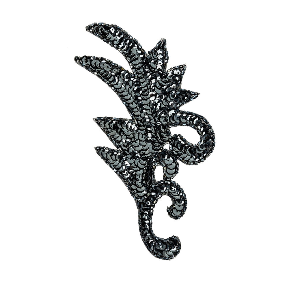 Vintage Gunmetal Sequins and Beaded Foilage Applique – 7.75″ x 3.75″ Vintage Gunmetal Sequins and Beaded Foilage Applique – 7.75″ x 3.75″