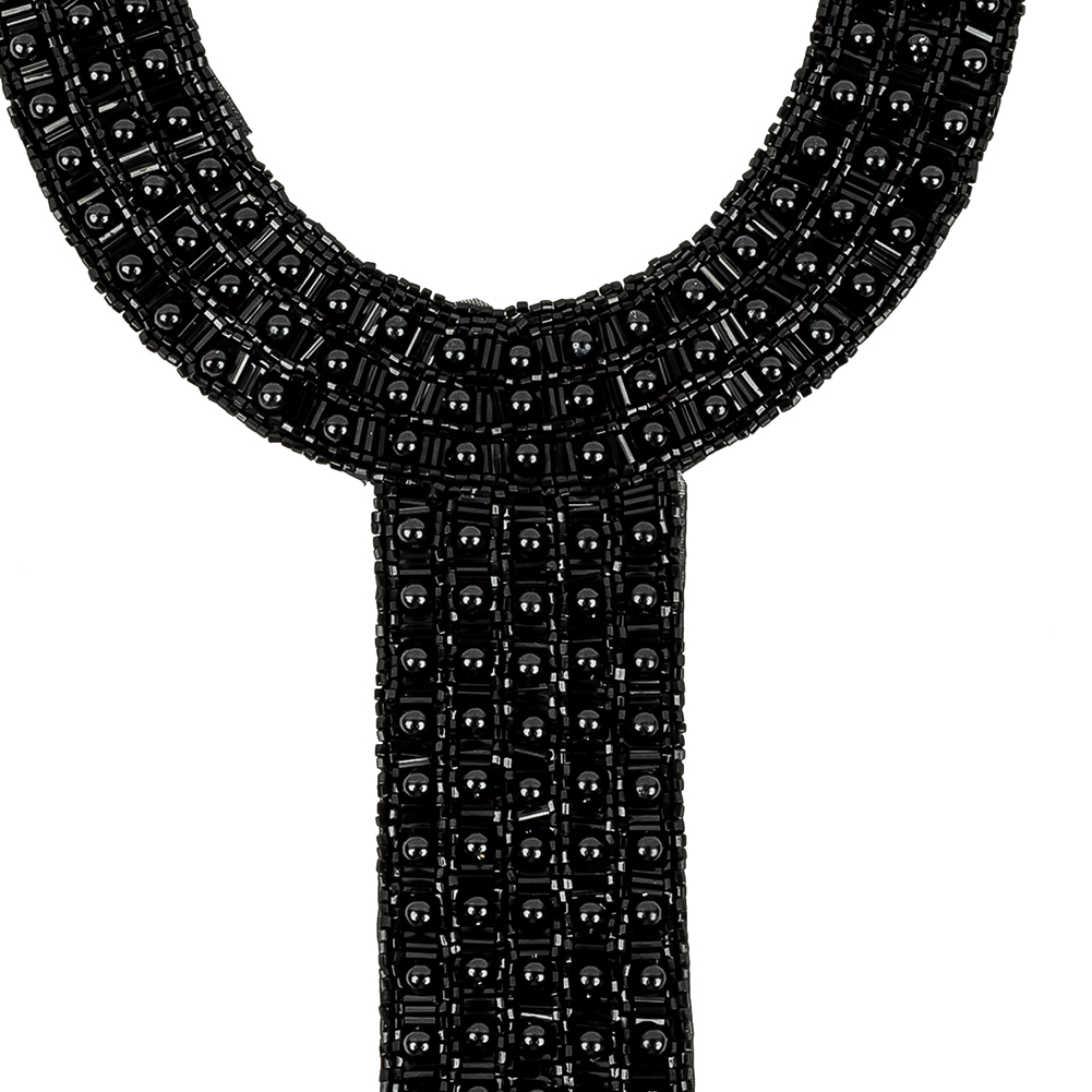 Vintage Fancy Black Beaded Neckline Applique - 13" x 7.25"
