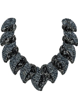 Vintage Fancy Gunmetal Sequins and Bugle Beaded Neckline Applique – 7.625″ x 7.75″ Vintage Fancy Gunmetal Sequins and Bugle Beaded Neckline Applique – 7.625″ x 7.75″