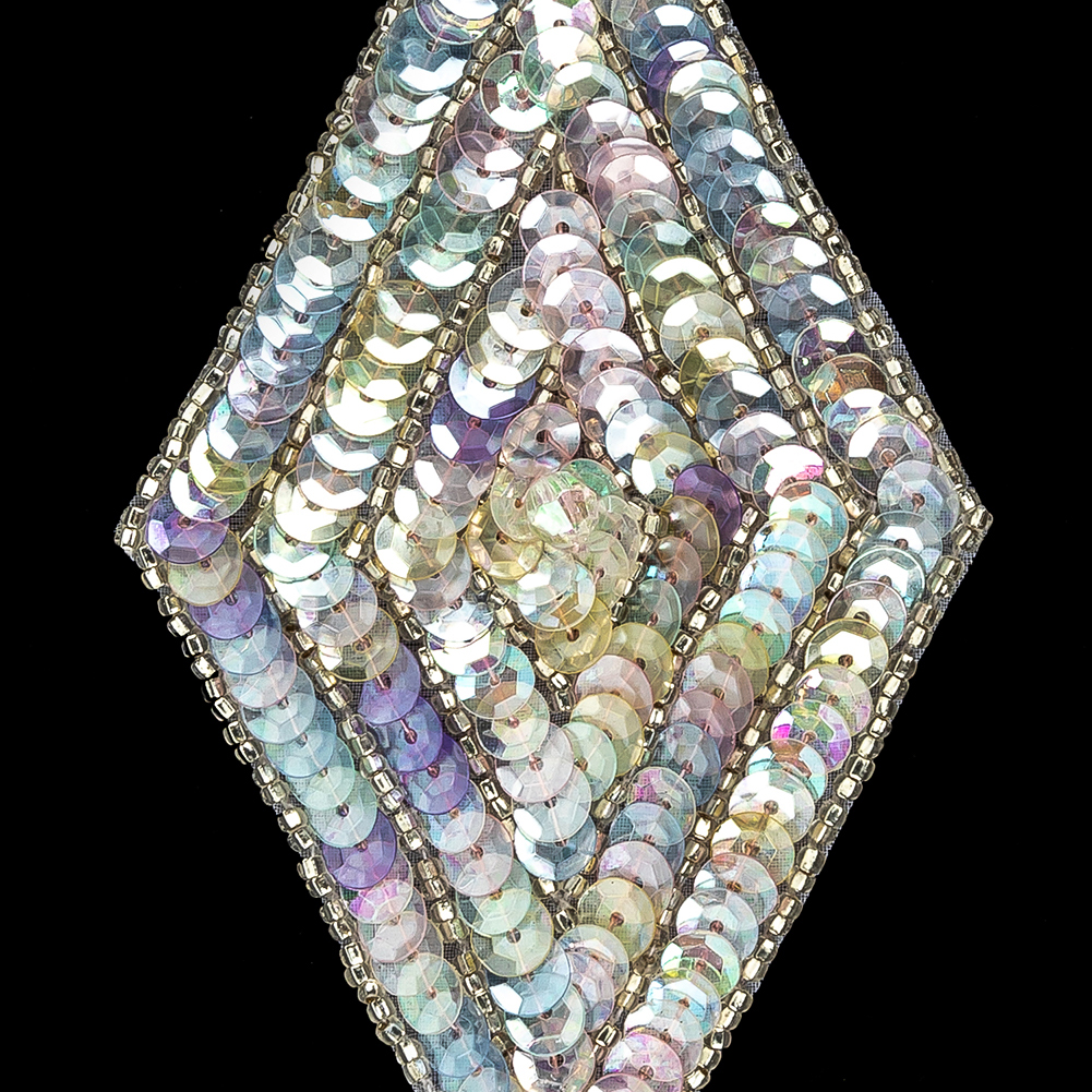 Vintage Crystal Confetti Sequins and Silver-lined Beaded Diamond Applique - 5" x 2.75"