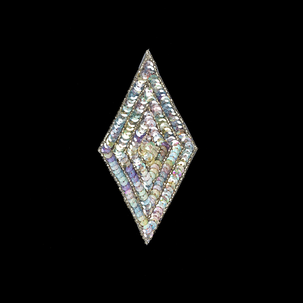 Vintage Crystal Confetti Sequins and Silver-lined Beaded Diamond Applique – 5″ x 2.75″ Vintage Crystal Confetti Sequins and Silver-lined Beaded Diamond Applique – 5″ x 2.75″