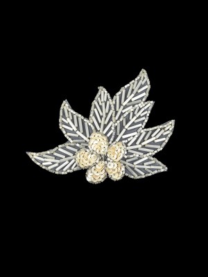 Vintage White Iris Sequins and Translucent White Bugle Beaded Floral Applique with Rhinestone Center – 4″ x 4.375″ Vintage White Iris Sequins and Translucent White Bugle Beaded Floral Applique with Rhinestone Center – 4″ x 4.375″