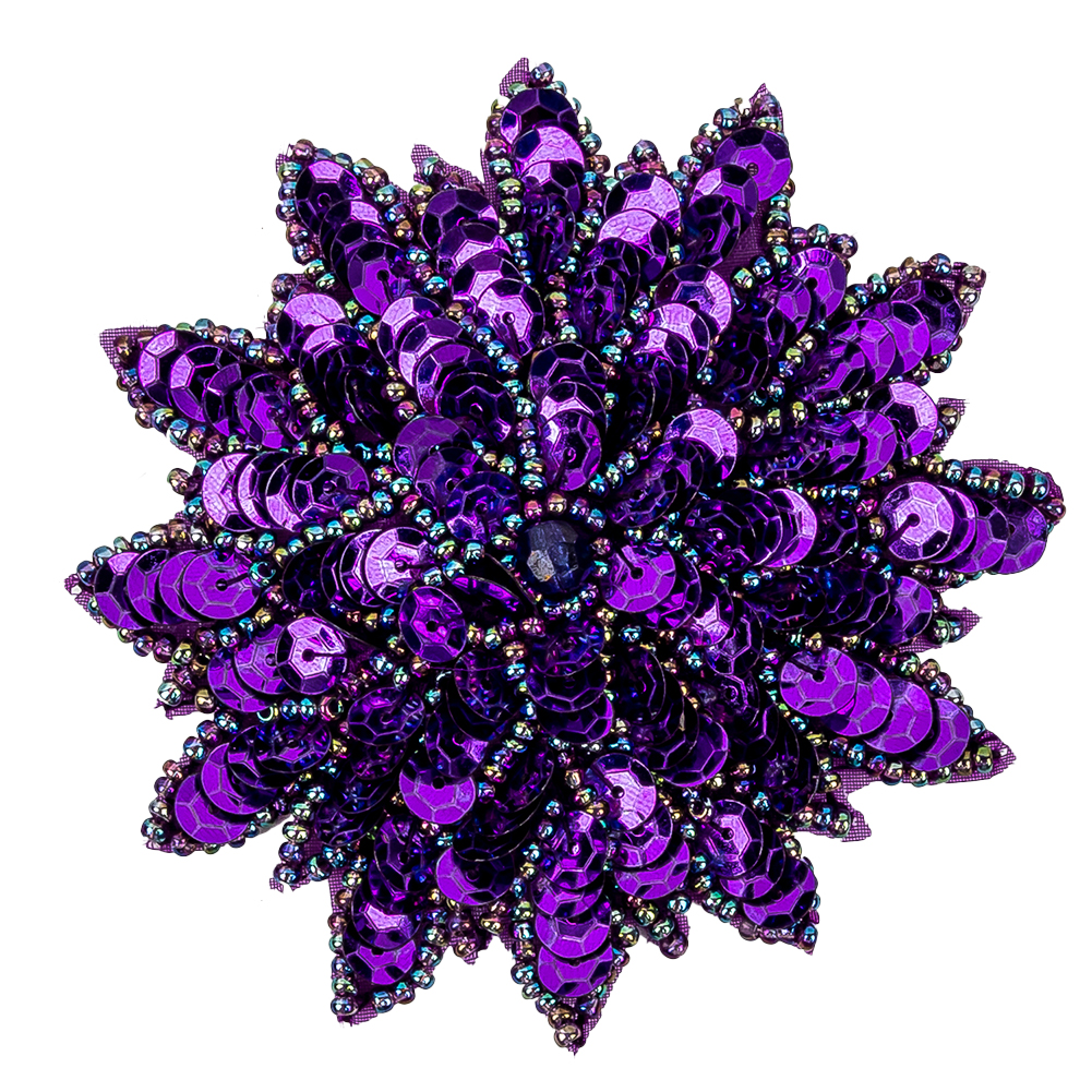 Vintage Purple Sequins and Oil Slick Iridescent Beaded Flower Applique – 3″ x 3″ Vintage Purple Sequins and Oil Slick Iridescent Beaded Flower Applique – 3″ x 3″