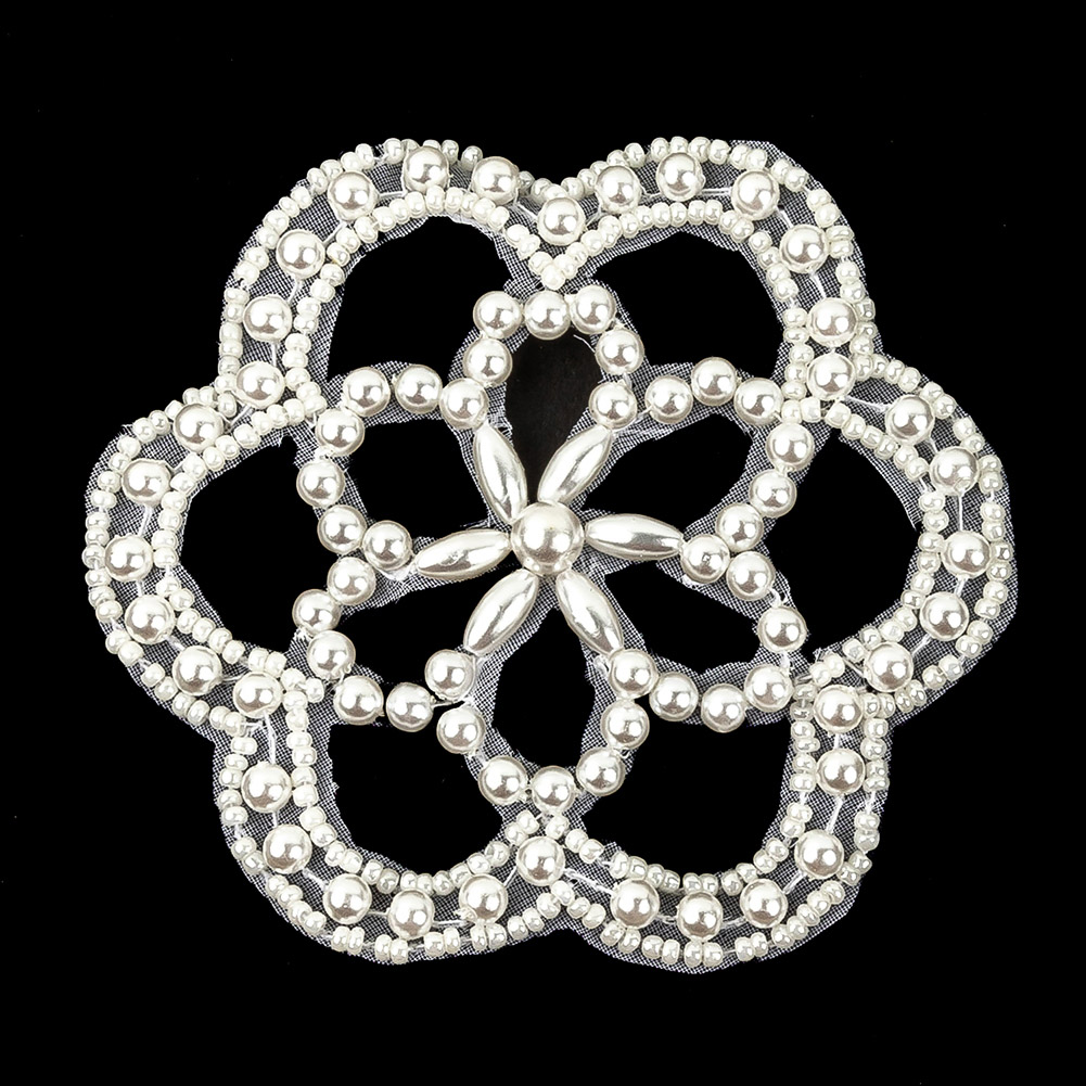 Vintage Iridescent White and Pearl Beaded Floral Applique - 3"