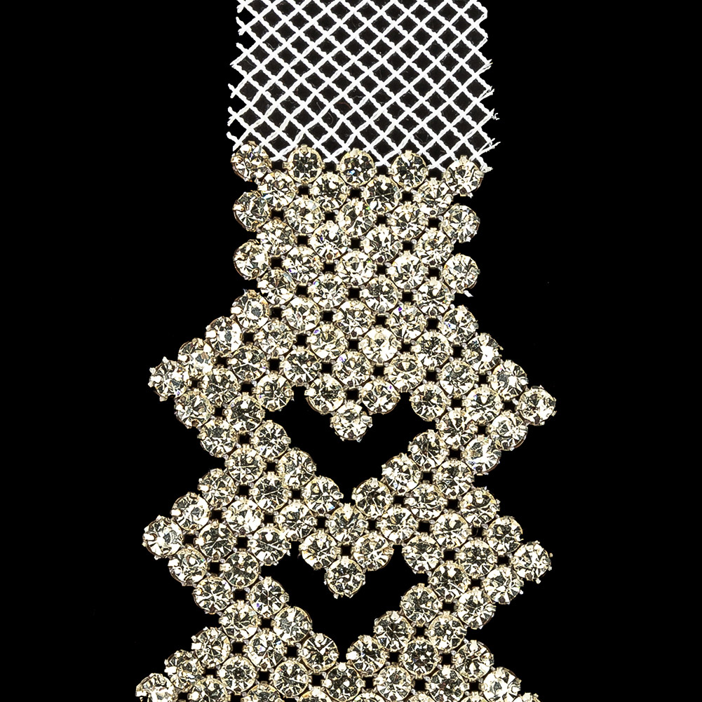 Vintage Czech Crystals on White Mesh Heart Ornament - 6" x 2"