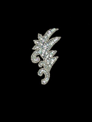 Vintage Crystal Iris Sequins and Silver-lined Seed Beaded Leaf Applique – 3.75″ x 1.75″ Vintage Crystal Iris Sequins and Silver-lined Seed Beaded Leaf Applique – 3.75″ x 1.75″