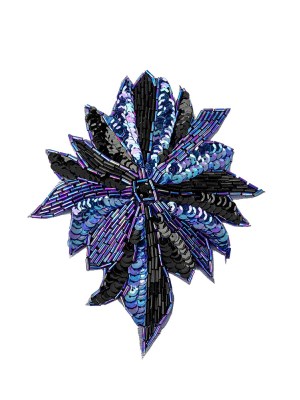 Vintage Iridescent Blue and Black Sequins and Beaded Floral Applique with Jet Rhinestone Core – 6.5″ x 5.5″ Vintage Iridescent Blue and Black Sequins and Beaded Floral Applique with Jet Rhinestone Core – 6.5″ x 5.5″