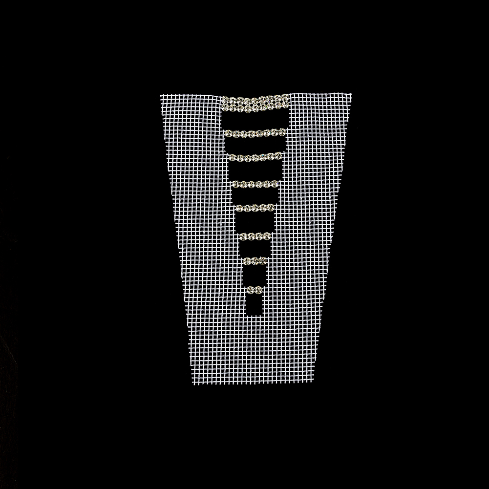 Vintage Czech Crystal Rhinestones on White Mesh Applique – 7.375″ x 4.75″ Vintage Czech Crystal Rhinestones on White Mesh Applique – 7.375″ x 4.75″