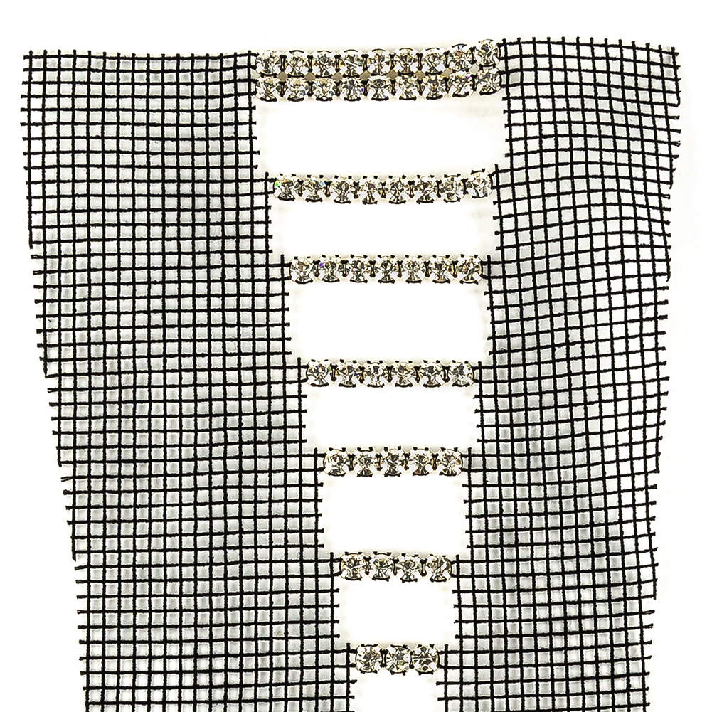 Vintage Czech Crystal Rhinestones on Black Mesh Applique - 7.375" x 4.75"