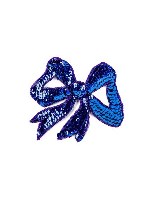 Vintage Royal Blue Sequins Bow Applique with Beaded Outline – 4.375″ x 4.5″ Vintage Royal Blue Sequins Bow Applique with Beaded Outline – 4.375″ x 4.5″