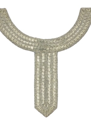 Vintage Fancy Silver-Lined Bugle and Seed Beaded Collar Applique – 9.5″ x 9″ Vintage Fancy Silver-Lined Bugle and Seed Beaded Collar Applique – 9.5″ x 9″