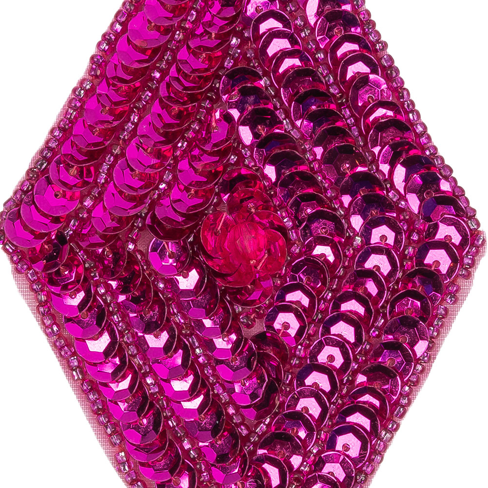Vintage Fuchsia Sequins and Beaded Diamond Applique - 5" x 2.75"