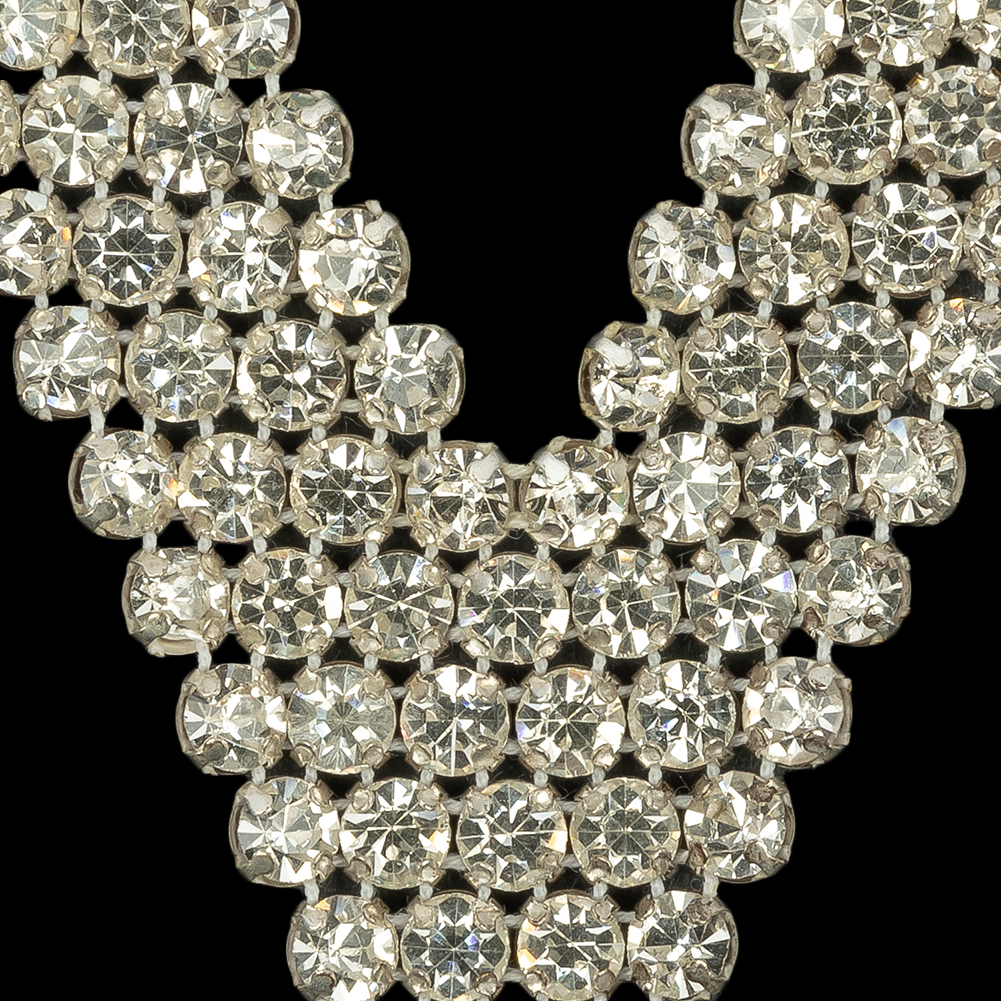 Vintage Crystal Rhinestone Pointed Collar Applique - 13.25" x 3.125"