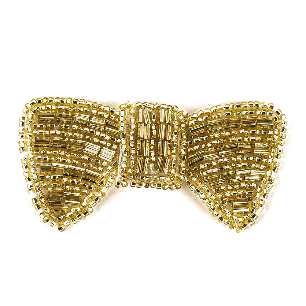 Vintage Gold-lined Bugle and Seed Beaded Bow Tie Applique - 1.5" x 3"