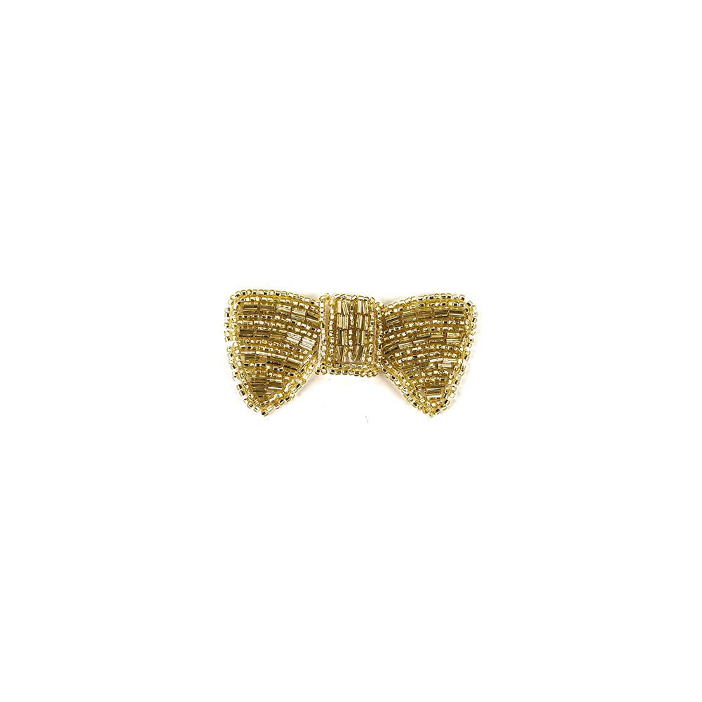 Vintage Gold-lined Bugle and Seed Beaded Bow Tie Applique – 1.5″ x 3″ Vintage Gold-lined Bugle and Seed Beaded Bow Tie Applique – 1.5″ x 3″