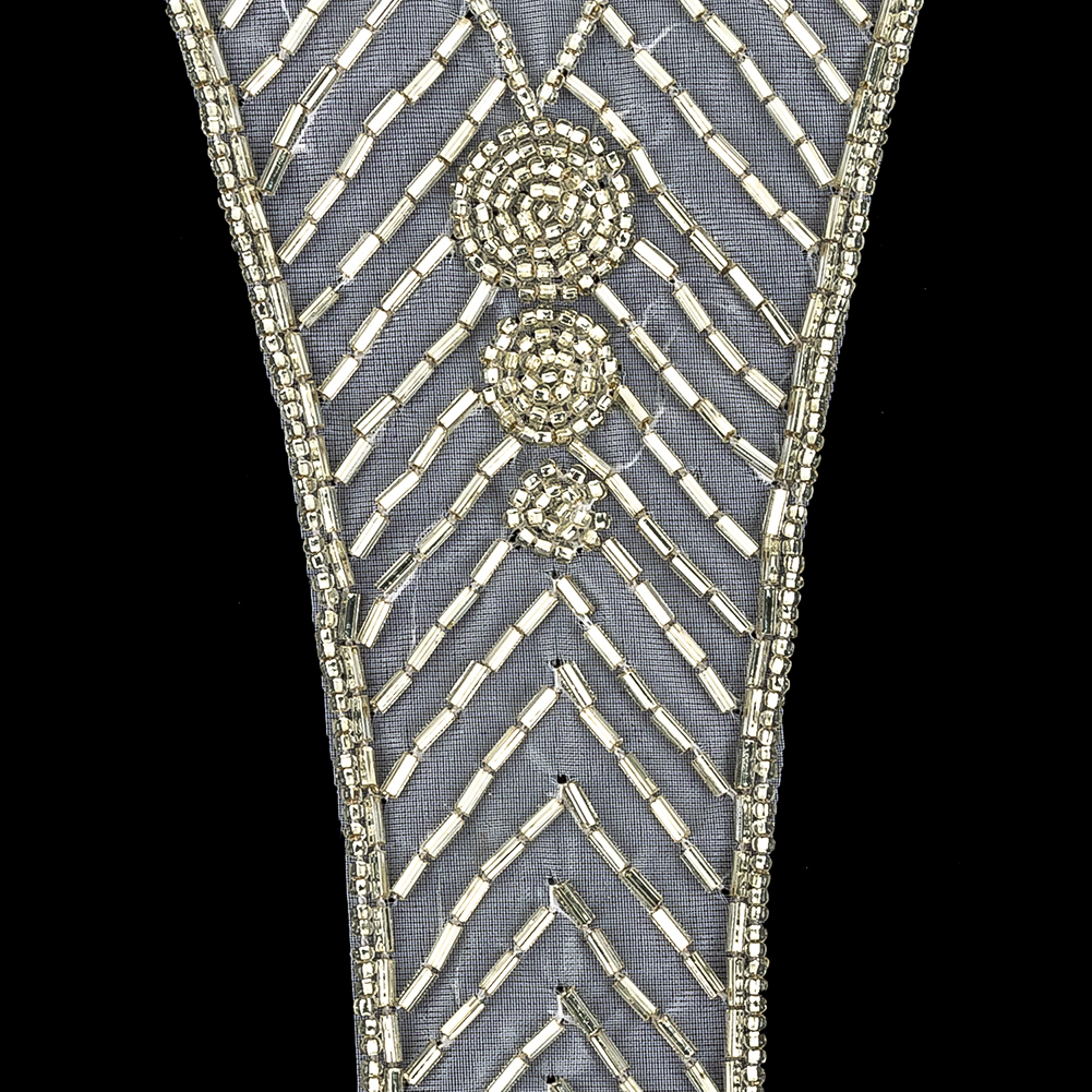 Vintage Silver-lined Bugle and Chop Beaded Abstract Applique - 7.25" x 3.25"