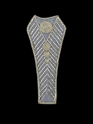 Vintage Silver-lined Bugle and Chop Beaded Abstract Applique – 7.25″ x 3.25″ Vintage Silver-lined Bugle and Chop Beaded Abstract Applique – 7.25″ x 3.25″