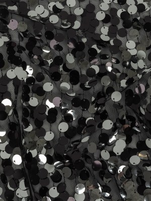 Milly Reflective Disco Ball and Gunpowder Two-Tone Circular Paillette Sequins on Black Mesh Milly Reflective Disco Ball and Gunpowder Two-Tone Circular Paillette Sequins on Black Mesh