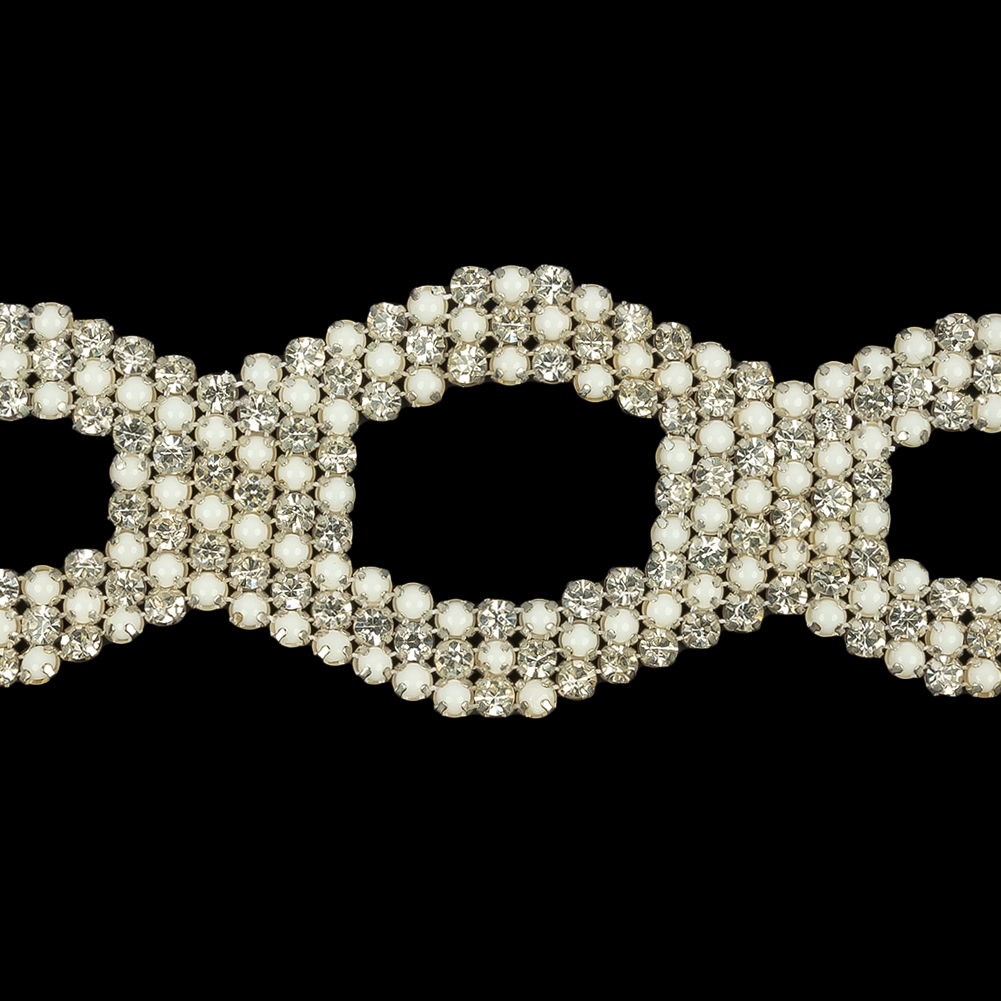 Vintage Czech Crystal Rhinestone and White Faux Pearl Ovals Belt Applique - 2.25" x 10.25"