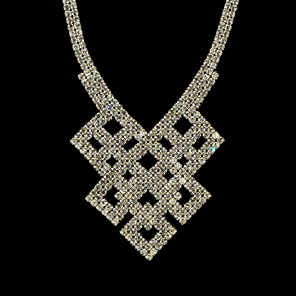 Vintage Fancy Czech Crystal Rhinestones Geometric Neckline Applique - 12.75" x 8"