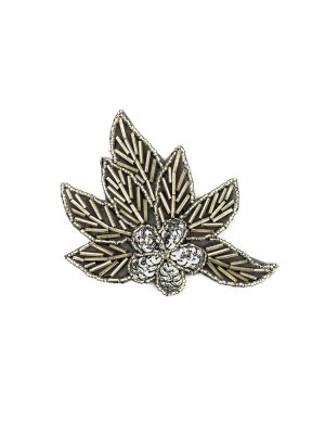 Vintage Silver Sequins and Silver-lined Bugle Beaded Floral Applique with Rhinestone Center – 4″ x 4.375″ Vintage Silver Sequins and Silver-lined Bugle Beaded Floral Applique with Rhinestone Center – 4″ x 4.375″